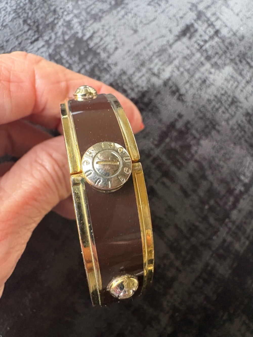 Henri Bendel Bangle Bracelet with Gold-Tone Studs - Brown and gold. - Picture 6 of 6